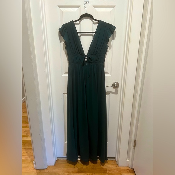Emerald Green Ruffled Maxi Dress - Picture 2 of 3